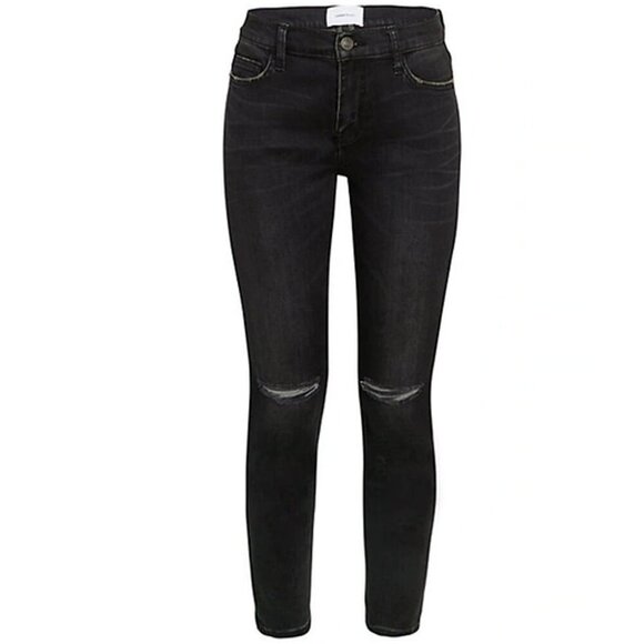 Current Elliott The Stiletto Skinny Jeans Ripped Knee Distressed Denim Black - Picture 2 of 13